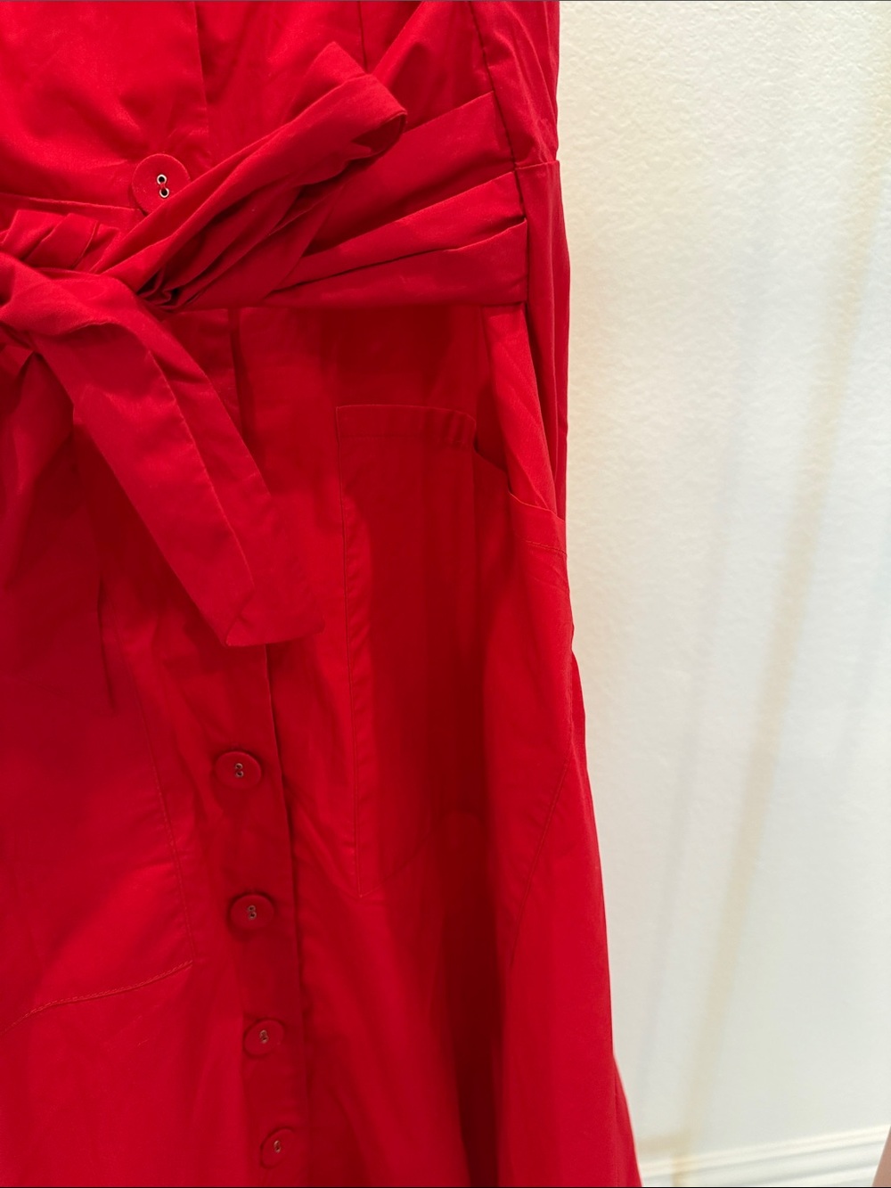 Liz Claiborne Sleeveless Red Button-Front Midi Dress with Tie-Waist - Picture 6 of 6